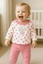 Baby Girl Velvet Bear Printed 2-Piece Set – Long Sleeve Top with Hearts + Pink Pants - 3