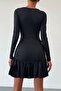 Ring accessory detailed gathered long sleeve dress 9127 - 3