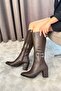 Women's Paris Dark Brown Side Zipper Below-Knee Boots 410