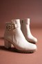 Women's Beige Heeled Luxury Boots with Buckle Detail and Stylish Design - 3