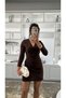 Double Breasted Collar Waist Drape Detail Long Sleeve Short Dress - 2