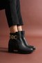 Women's Chain Zippered Daily Use Short Heeled Boots Shoes
