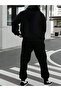 Men's Black Printed Oversize 3 Thread Hooded Tracksuit Set - 2
