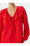 Ruffled Blouse V-Neck Bow Detail Long Sleeve Crepe Fabric - 5