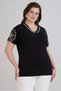 Women's Plus Size V-Neck White Stripe Sleeve Tulle Big Flower Detail Side Slit Stretchy Viscose Blouse - 7