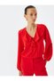 Ruffled Blouse V-Neck Bow Detail Long Sleeve Crepe Fabric