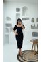 Square Neck Balloon Sleeve Pearl Detail Slit Midi Length Crepe Dress