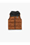 Color Block Pocket Label Detail Zipper Hooded Sleeveless Puffer Vest