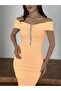 Women's Imported Fabric Boat Neck Stone Detail Evening Dress