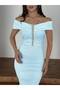 Women's Imported Fabric Boat Neck Stone Detail Evening Dress