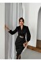 Women's Pleated Sleeve Evening & Wedding Dress with Gold Belt - 2