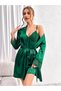 Lace Green Satin Nightgown Dressing Gown Set