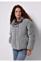 معطف نسائي رمادي اللون بقلنسوة وسحاب وبطانة داخلية
