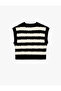 Sleeveless Crew Neck Viscose Blend Striped Knitwear Sweater - 2