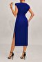 Boat Neck Slit Imported Crepe Fabric Midi Length Dress - 4