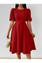 Women's Balloon Sleeve Midi Length Flared Dress - 6