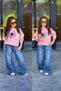 My Little Girl's Stone-Detailed Denim Pants and Butterfly Detailed Girl's Set - Pink