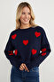 Heart Embroidered Crop Knit Sweater
