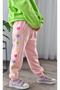Colorful Hearts Embroidered Girls' Pink Sweatpants (2-8 Years Old)