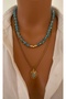 2 Necklaces Natural Stone Blue Globe Variscite Steel Chain Gold Plated Women's Necklace Does Not Cause Allergies in Special Gift Box - 4