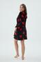 Women's Black Red Heart Patterned Fleece Short Dressing Gown C1T0N371 - 5