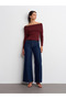 10808 Bardot Collar Ribbed Glitter Knit Sweater-Burgundy - 5