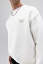 Oversize Crew Neck Printed Sweatshirt Ecru - 3