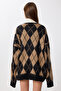 Baklava Patterned Wool Effect Knitwear Cardigan Lmw0026 Black Biscuit - 6