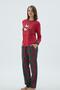 Women's Red Long Sleeve Penguin Printed Checkered Pajama Set C6T4N371 - 4