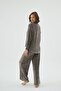 Women's Velvet Relaxed Fit Long Sleeve Wide Leg Brown Pajama Set C3T0N171 - 5