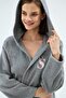 Women's Hooded Belted Fleece Gray Dressing Gown C4T9N071 - 2
