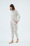 Women's Long Sleeve Printed Jogger Leg Beige Pajama Set C5T4N171 - 2