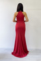 Women's Halter Neck Glitter Draped Slit Evening Dress Baby Blue, Powder, Black - 9