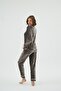 Women's Velvet Lace Detailed Long Sleeve Coffee Pajama Set C2T0N171 - 5