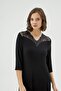 Women's Lace Detailed Long Sleeve Black Midi Nightgown C0T3N071 - 3