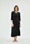 Women's Lace Detailed Long Sleeve Black Midi Nightgown C0T3N071 - 2