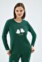 Women's Long Sleeve Printed Top Jogger Leg Green Pajama Set C9T7N071 - 3