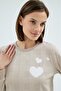 Women's Long Sleeve Heart Pattern Plaid Jogger Leg Beige Pajama Set C3T2N071 - 4