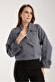 Dark Gray Double Breasted Collar Crop Trench Coat - 2