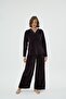 Women's Plum Long Sleeve V-Neck Velvet Relaxed Fit Pajama Set C3T6N171
