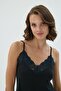 Women's Lace Detailed Strap Shorts Black Pajama Set C2T8N271 - 3