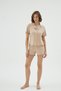 Women's Short Sleeve Lace Detailed Shorts Pajama Set Beige C9T4N171 - 3