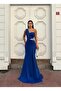Flexible scuba fabric front stone detailed evening dress 583324 cobalt blue