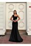 Stretchy Scuba Fabric Front Stone-Detail Evening Dress 583324 BLACK