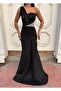 Stretchy Scuba Fabric Front Stone-Detail Evening Dress 583324 BLACK - 3