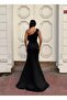 Stretchy Scuba Fabric Front Stone-Detail Evening Dress 583324 BLACK - 4