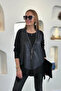Women's V-Neck Asymmetric Cut Leather Vest Viscose Blouse Two-Piece Set