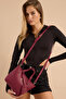 Sofia Small Size Women's Burgundy Shoulder Bag with Magnet Closure and Large Zipper Compartment - 5