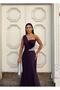 Stretchy Scuba Fabric Front Stone-Detail Evening Dress 583324 PURPLE - 2