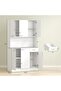White Kitchen Pantry Hutch – Freestanding Food Storage Cabinet with Microwave Nook - 4